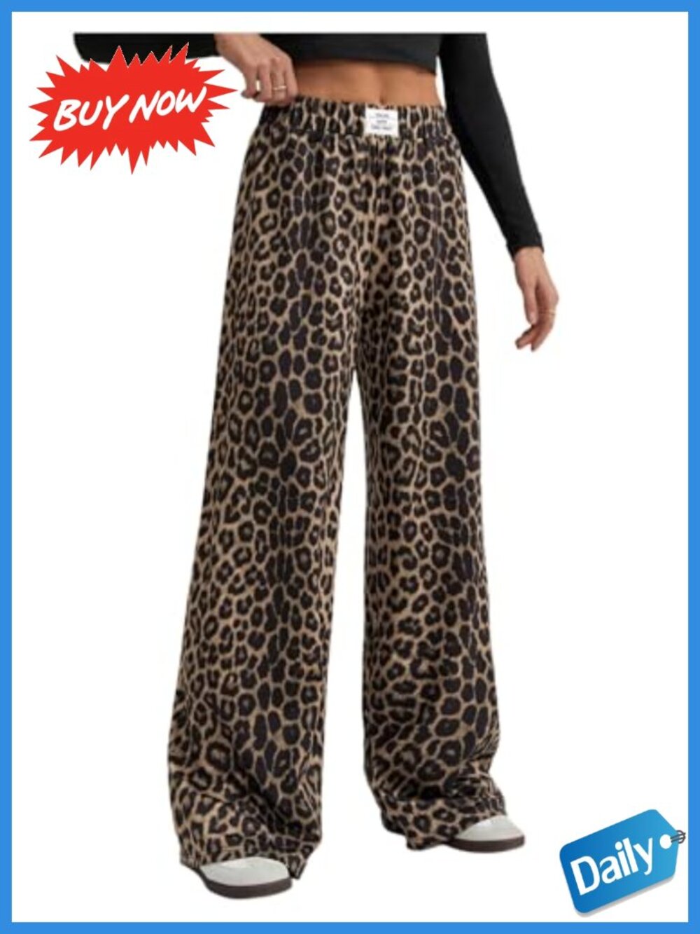 Wide Leg Leopard Tall Pants Baggy Lounge Trousers Pull On